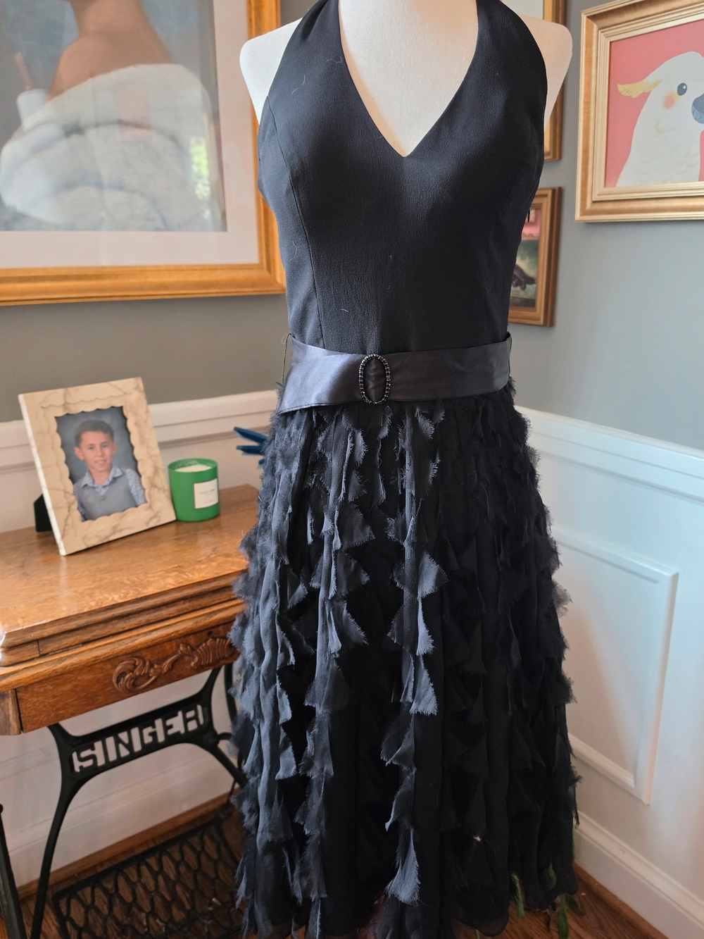 White House Black Market Black Halter Ruffle Dress Size 4